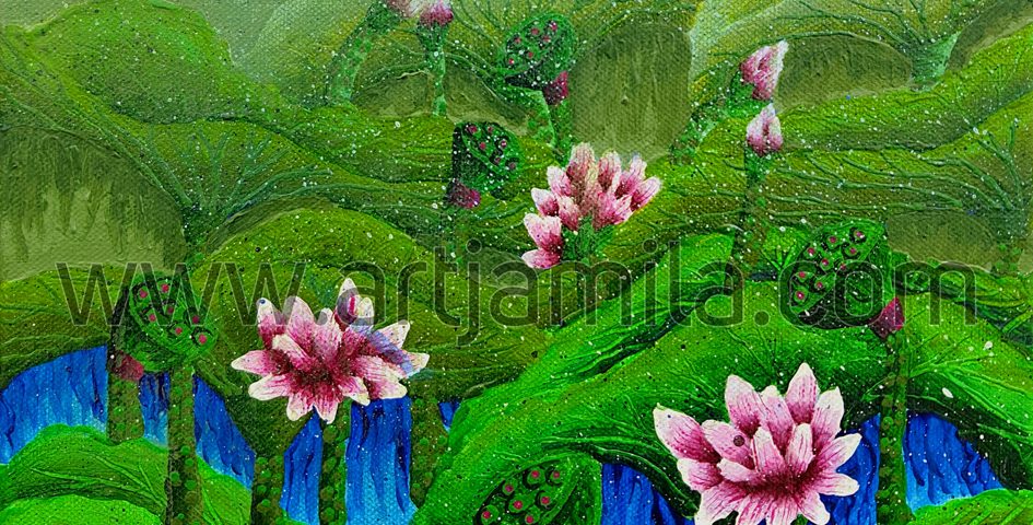 lotus painting, garden painting, naive art, autism artist
