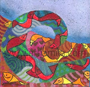 fish, painting, pollution, wave, sea