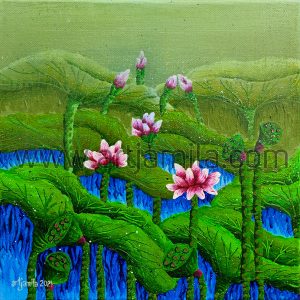 lotus painting, nature painting, naive art