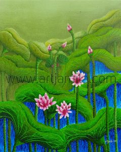 nature painting, flowers, lotus painting